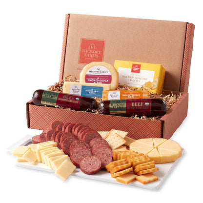 Hickory Farms Signature Beef Meat and Cheese Gift Basket (Medium) - Box Set | Charcuterie Board Food | Summer Sausage | Father's Day | Mother's Day | Easter | Christmas | Holiday | Housewarming | Gourmet | Sympathy | Care Package