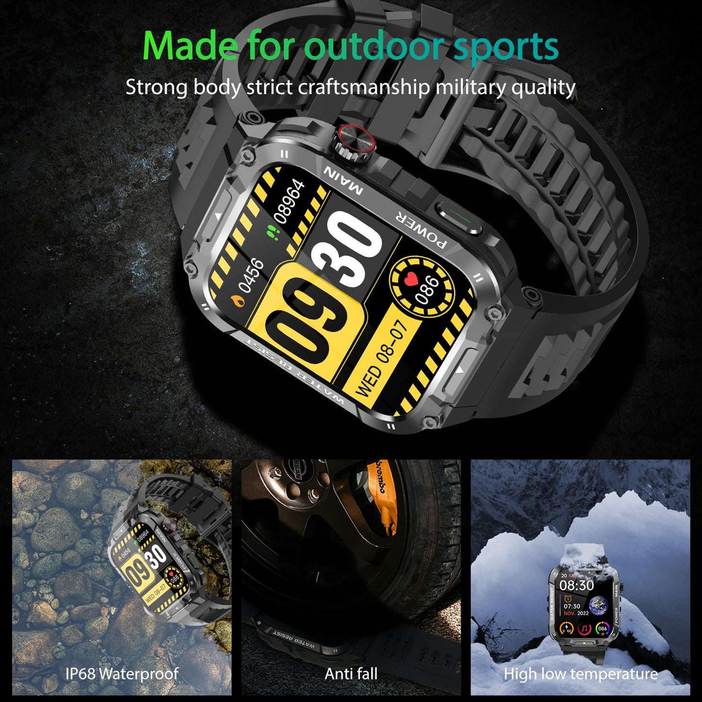 Military Smart Watch for Men with Call Function,Fitness Smartwatch for Android Phones and iPhone,Waterproof Fitness Tracker with Blood Oxygen/Heart Rate/Sleep/100+ Sport Modes, Watches for Men