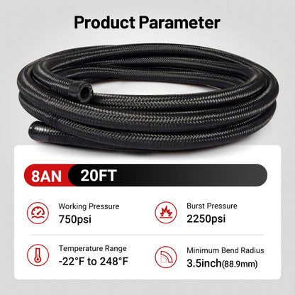 EVIL ENERGY 8AN Nylon Braided Fuel Line Kit, AN8 Fuel Hose Kit CPE 20FT Black&Red