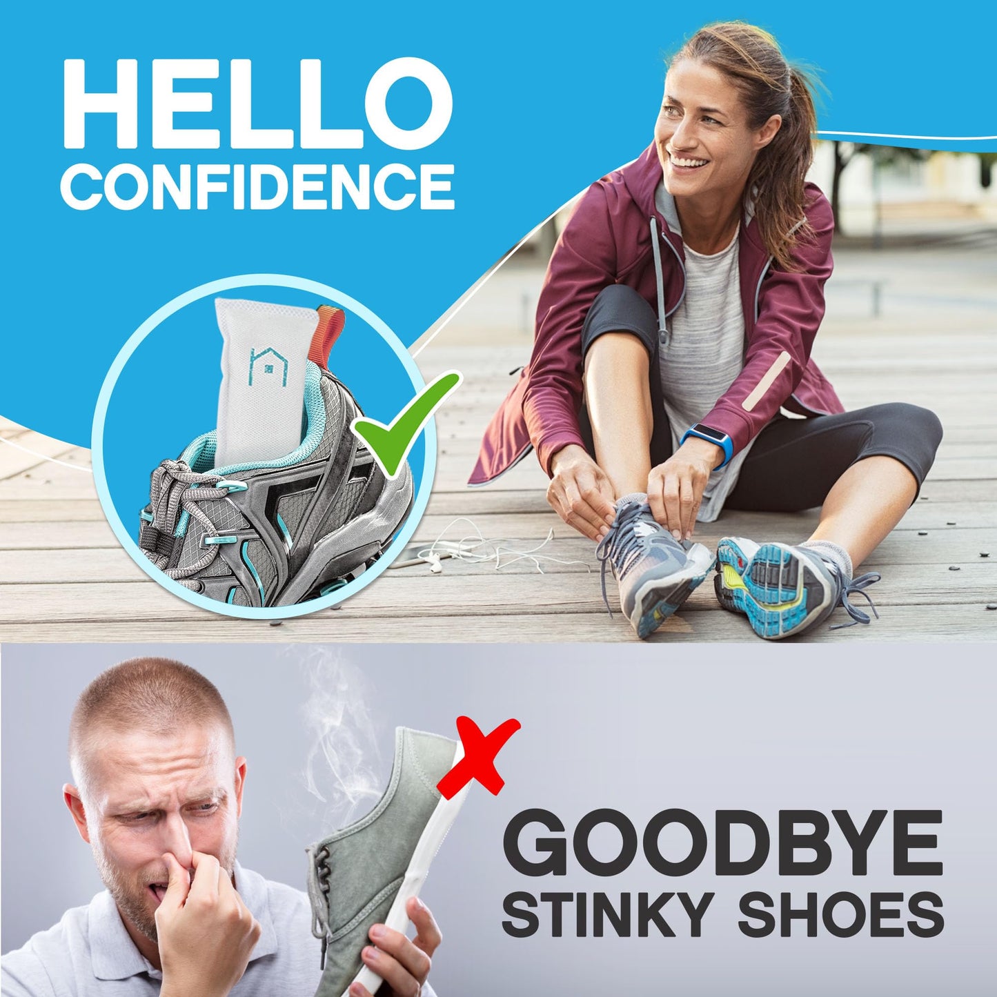 NonScents Shoe Deodorizer 2-Pack (4 Count) - Odor Eliminator, Air Freshener, Smell Absorber, Scent Remover for Shoes, Gym Bags, Soccer Cleats, Closets, Pet Area, Reusable - Shoe Deodorant