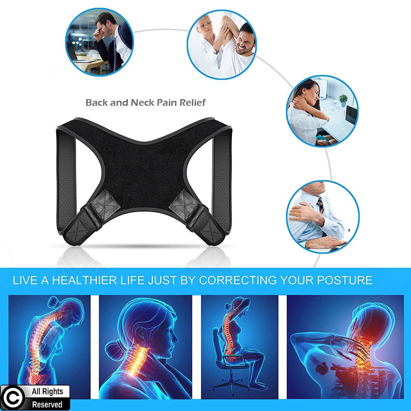 POAGL Posture Corrector For Men | Universal Fit Adjustable Upper Back Brace For Clavicle To Support Neck, Back and Shoulder Pain Relief Kyphosis Straightener Spine Support (Design Patented)