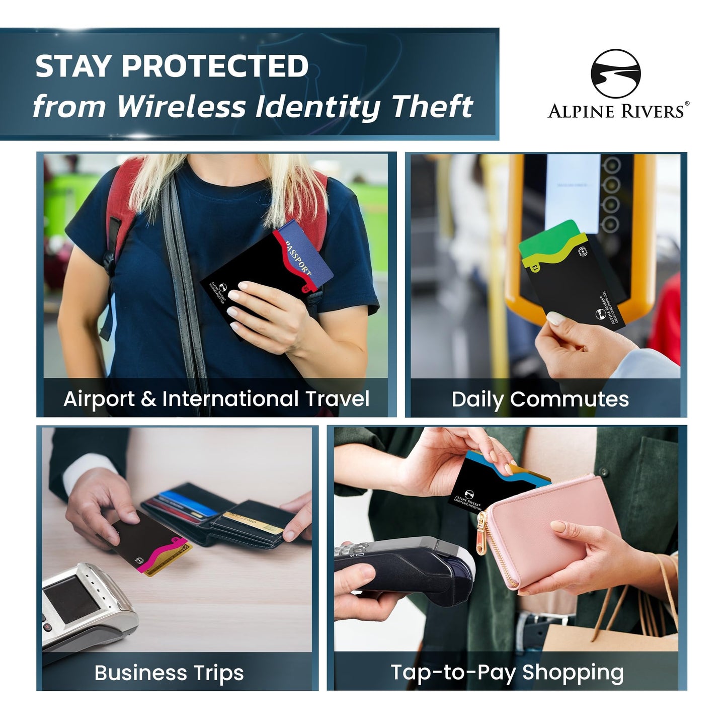 RFID Blocking Sleeves | 14 Credit Card Holders, 4 Passport Protectors | Slim Water-Resistant Tear-Resistant | Anti Theft Identity Protection