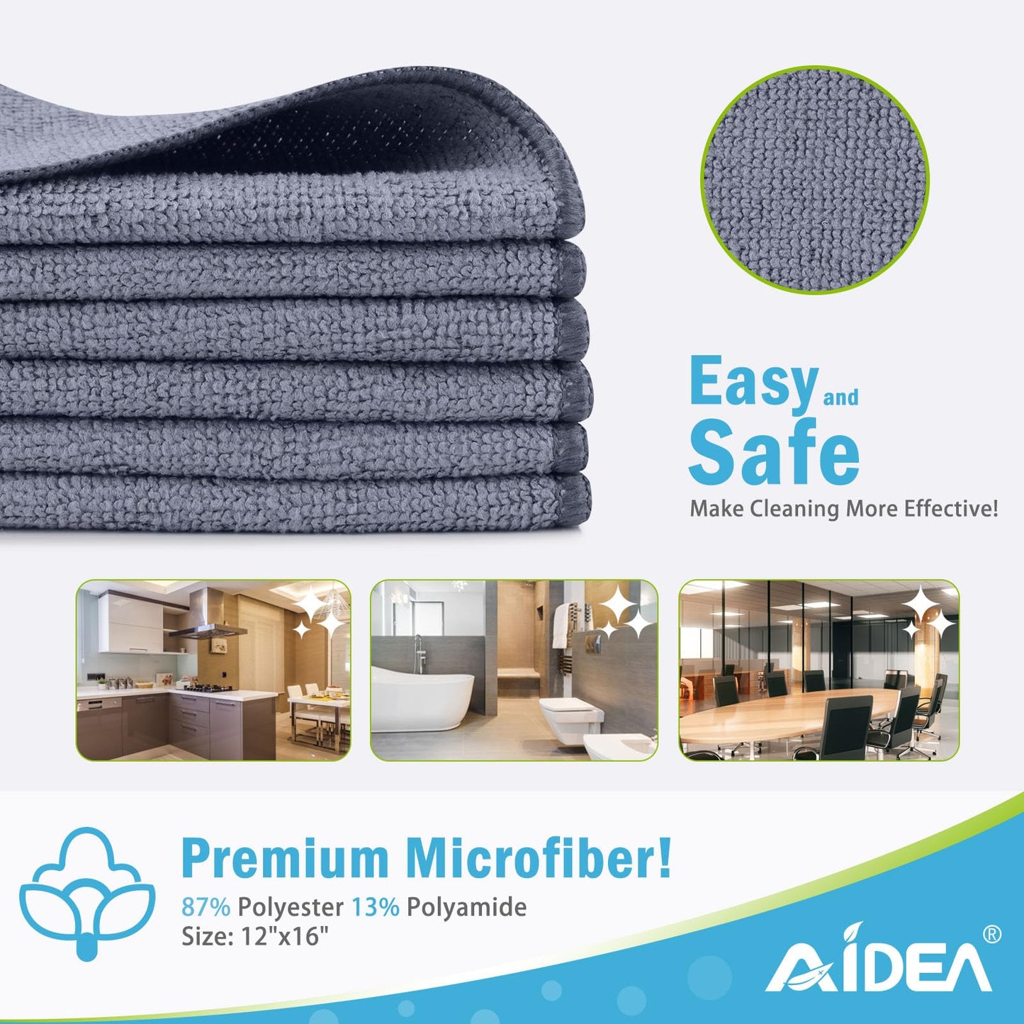 AIDEA Microfiber Cleaning Cloth-24PK, Soft Microfiber Towels for Cars, Absorbent Cleaning Rags, Lint-Free Streak-Free Wash Cloths for House, Kitchen, Window(12inx16in)