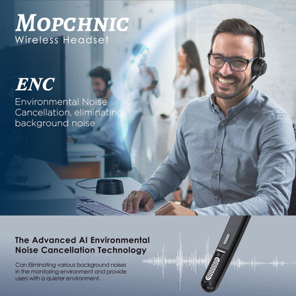 Mopchnic Bluetooth Headset, Wireless Headphone with AI Noise-Canceling Microphone for Computer, On Ear Bluetooth Headset with USB Dongle for Office Call Center Skype Zoom Meeting Online Class (Black)
