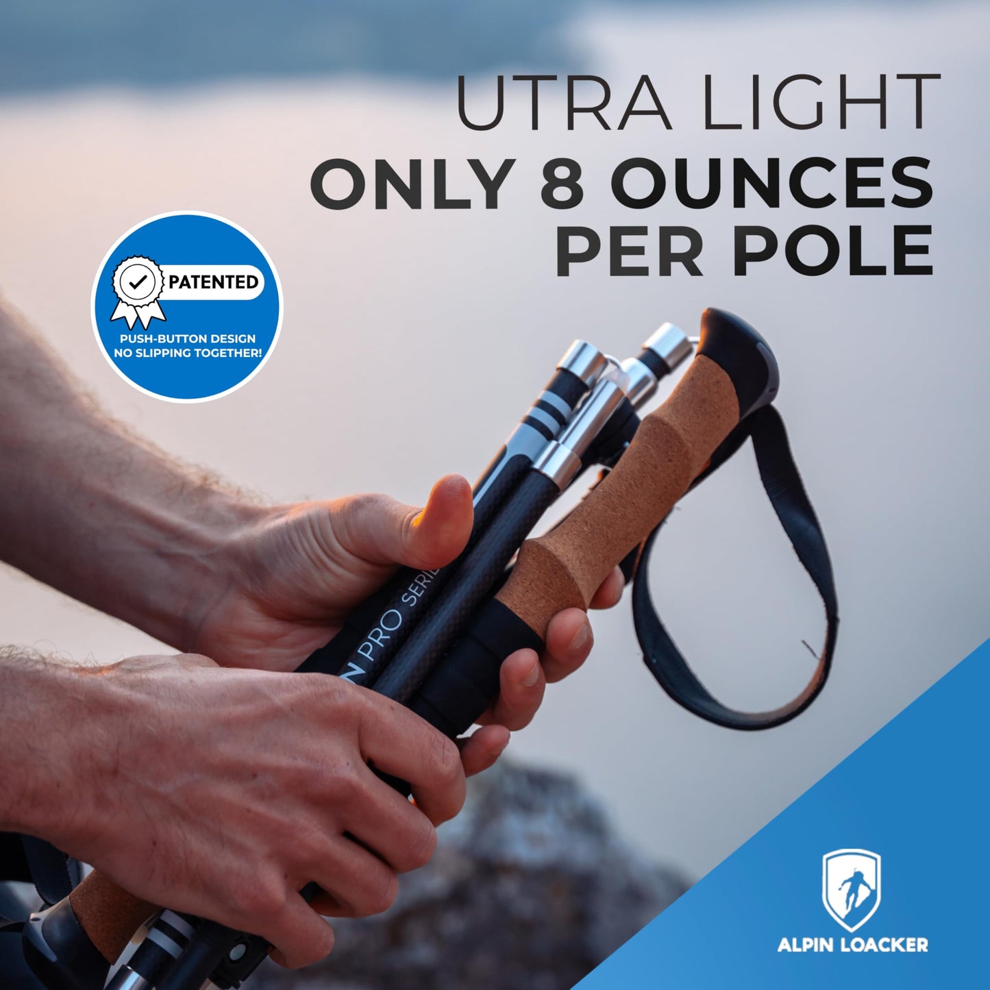 ALPIN LOACKER Collapsible Trekking Poles for Hiking I Carbon Hiking Poles Ultra Lightweight I Adjustable Trekking Poles for Women and Men with Cork Grip, 45-53 inches