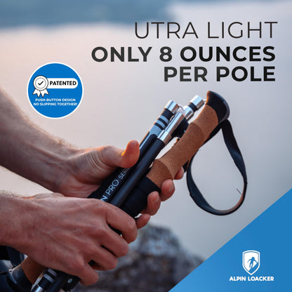 ALPIN LOACKER Collapsible Trekking Poles for Hiking I Carbon Hiking Poles Ultra Lightweight I Adjustable Trekking Poles for Women and Men with Cork Grip, 45-53 inches