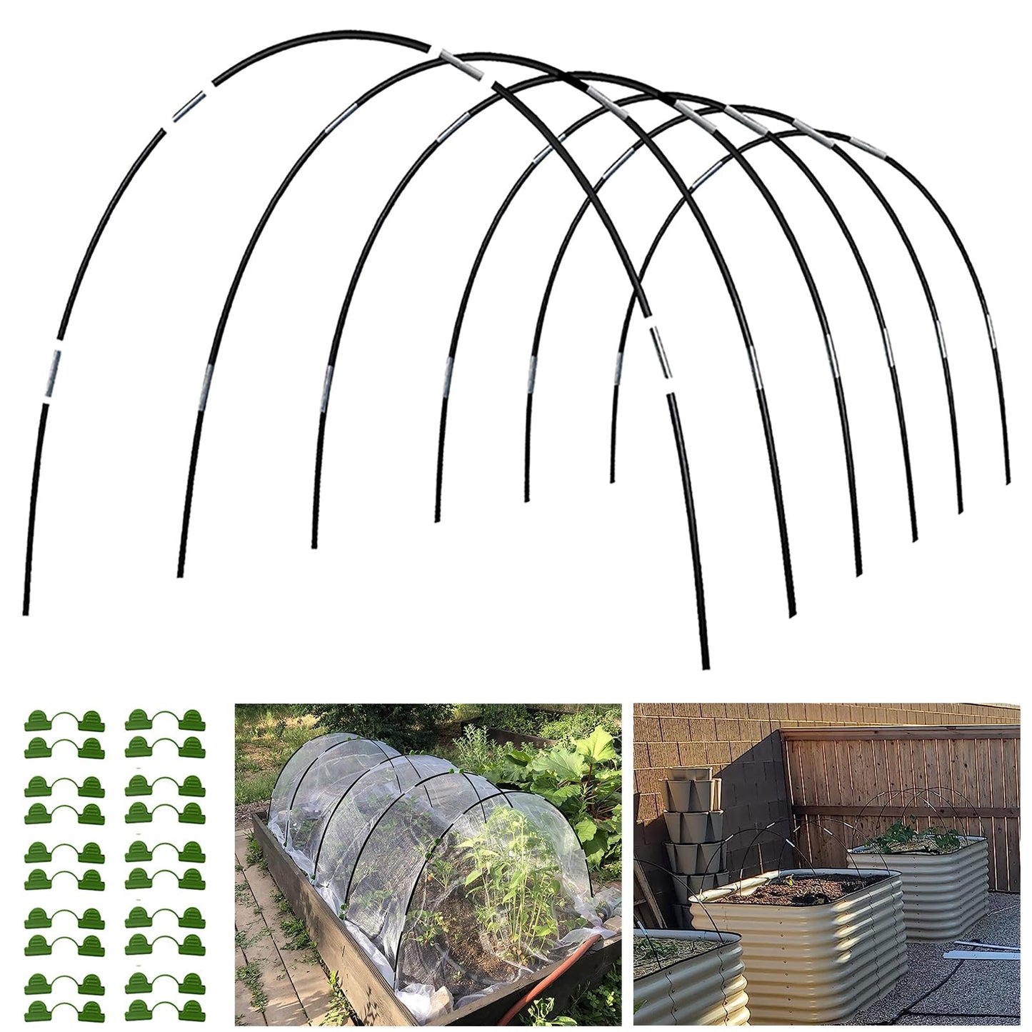 Garden Hoops Grow Tunnel, 6 Sets of 7FT Greenhouse Hoops for Raised Beds, Rust-Proof Fiberglass Frame for Garden Netting, Small Greenhouse Kit, Shade Cloth, Plant Row Covers, 30pcs