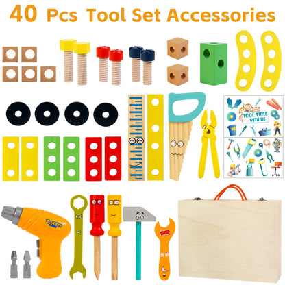 KIDWILL Kids Tool Set with Electric Drill & DIY Stickers, Toddler Tool Set for Kids Ages 3-5 Year Old Boys Girls, Pretend Play STEM Montessori Educational Construction Toys