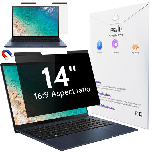 Peslv Magnetic Laptop Privacy Screen 14 inch for 16:9 Computer Monitor, 14" Removable Anti Glare Protector Blue Light Filter Shield Compatible with Lenovo Hp Dell Acer Asus Thinkpad Envy Xps