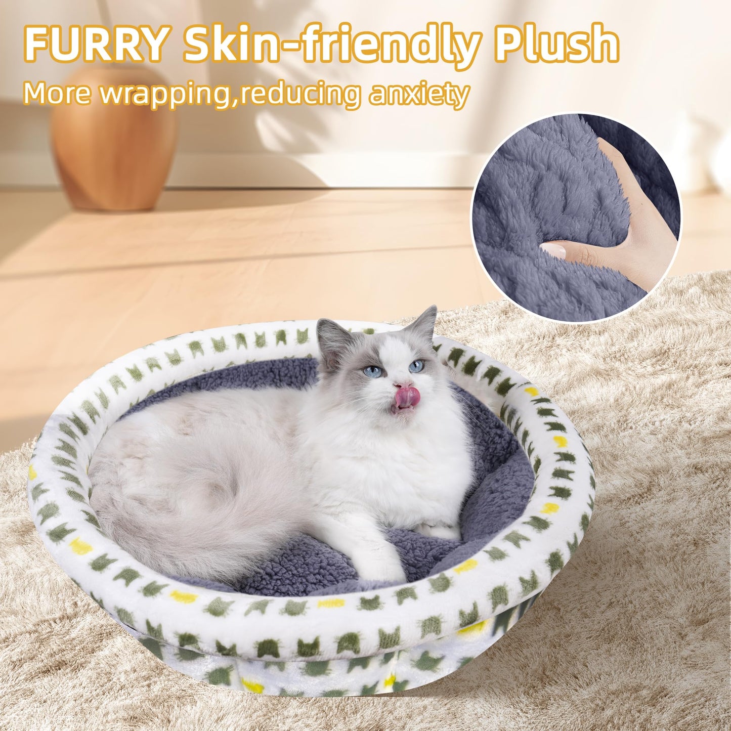 AIWIKIDE Super Soft Small Dog & Cat Bed, Anti-Anxiety Puppy Cuddler, Cozy Round Fluffy Plush Pet Bed, Machine Washable Faux Fur Donut Cuddler, Grey
