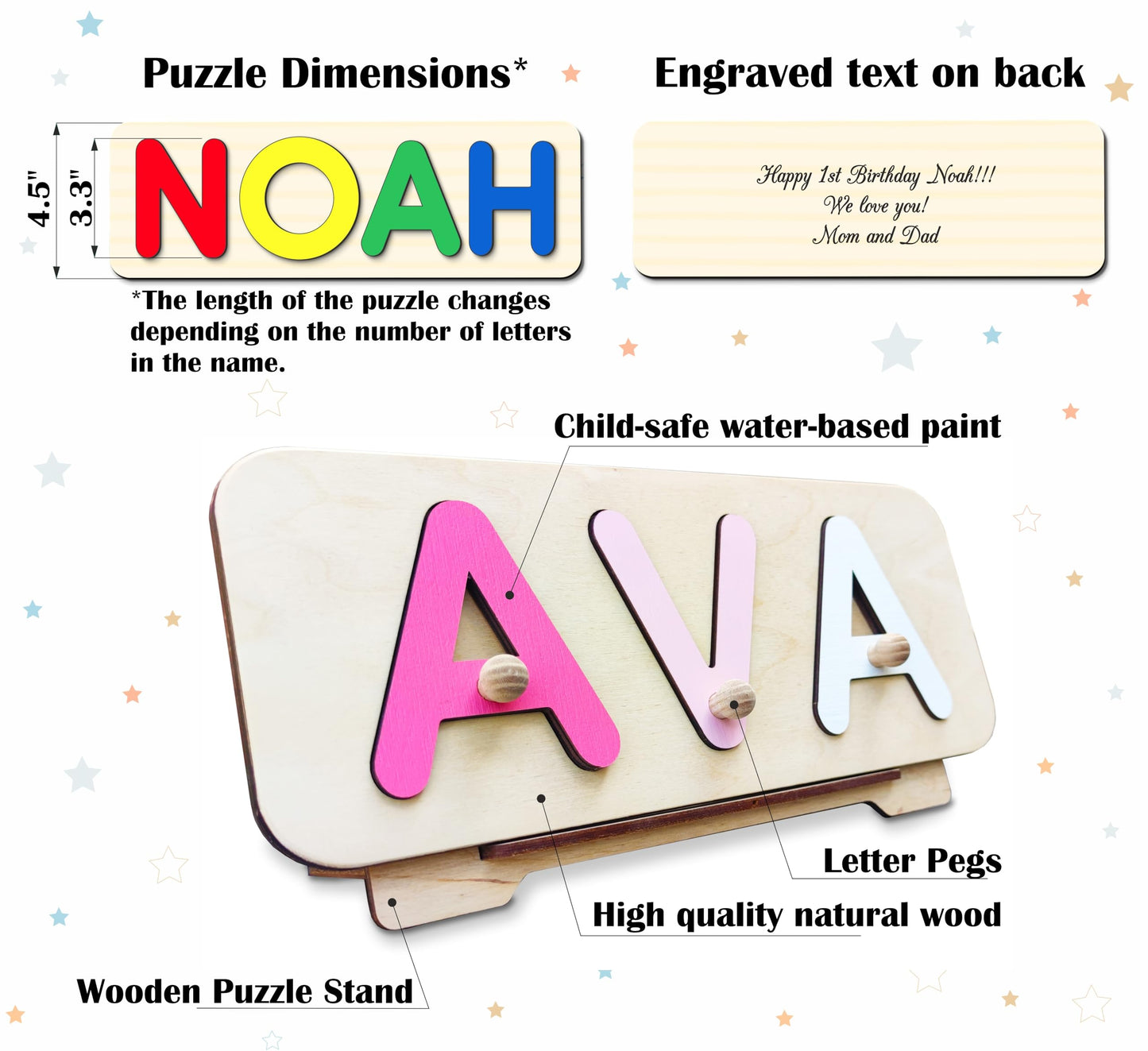 Personalized Wooden Name Puzzle for Kids Personalized Baby Name Puzzle for Toddlers Personalized Baby Gifts First Birthday Gift Wooden Puzzles Custom Toddler Learning