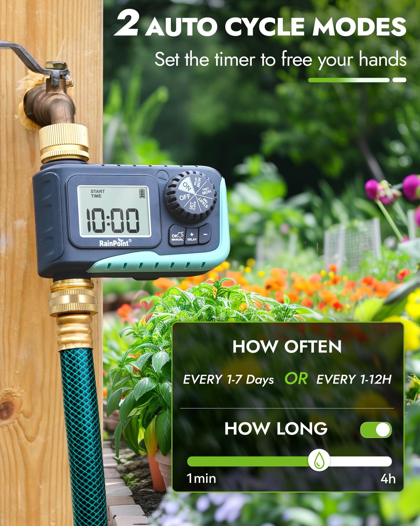 RAINPOINT Sprinkler Timer with Brass Inlet & Outlet, Programmable Hose Timer for Garden Soaker Hose with Rain Delay/Manual Watering System, Digital Drip Irrigation for Yard, Lawn(2PCS)