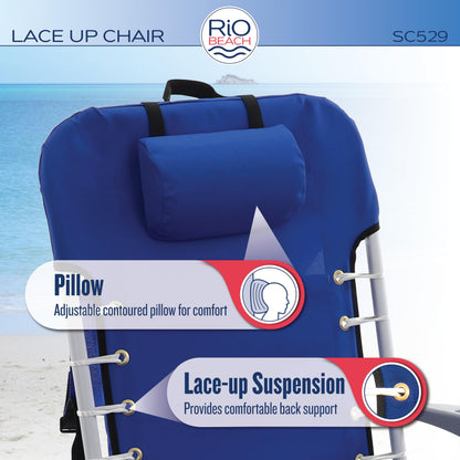 RIO Gear Beach Lace-Up Suspension Folding Beach Chair, Navy , 44.7" x 25.5" x 26.5"
