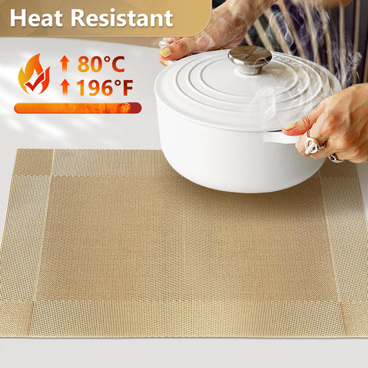 Placemats Set of 6, Place Mats for Kitchen Dining Table, Heat-Resistant Anti-Skid Stain Washable PVC Table Mats, Easy to Cleaning Woven Vinyl Dinner Mats