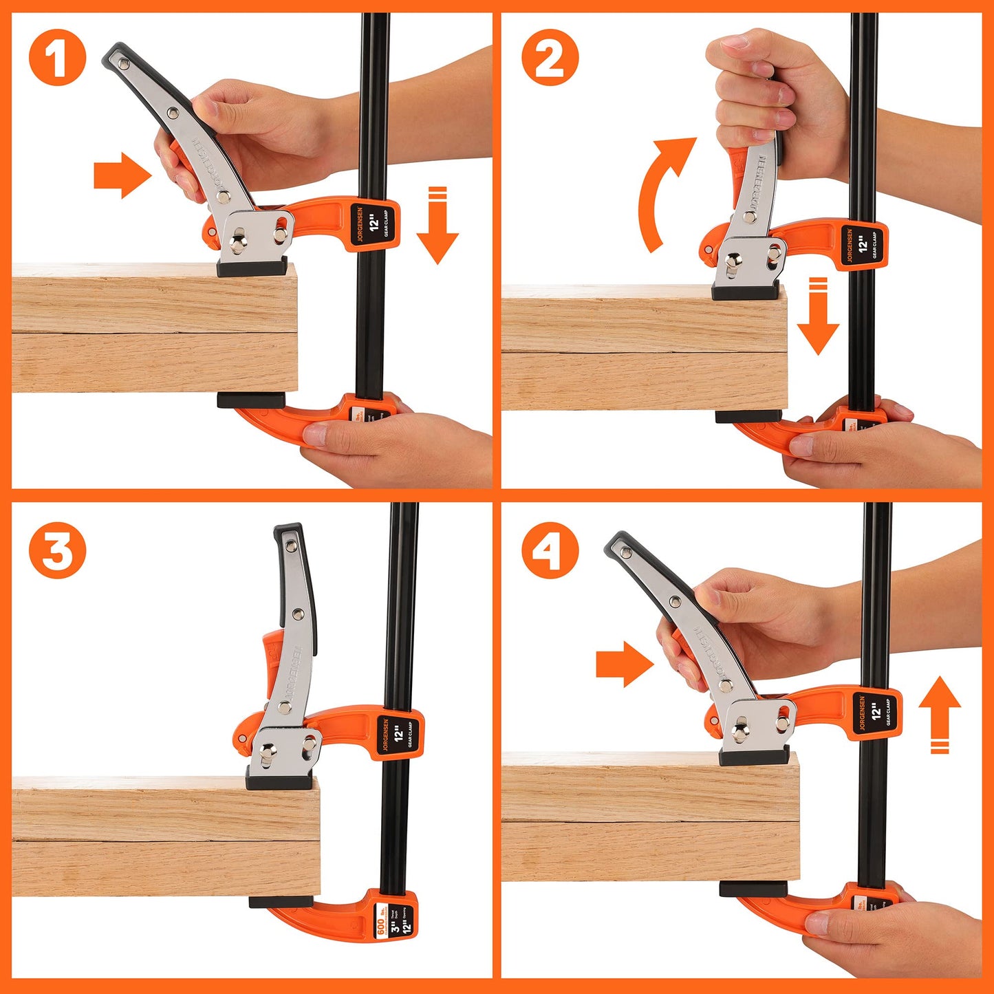 Jorgensen 12-inch Bar Clamp Set, Bar Clamp for Woodworking, Quick Release Gear Clamp with 600 lbs Load Limit - 2 Pack