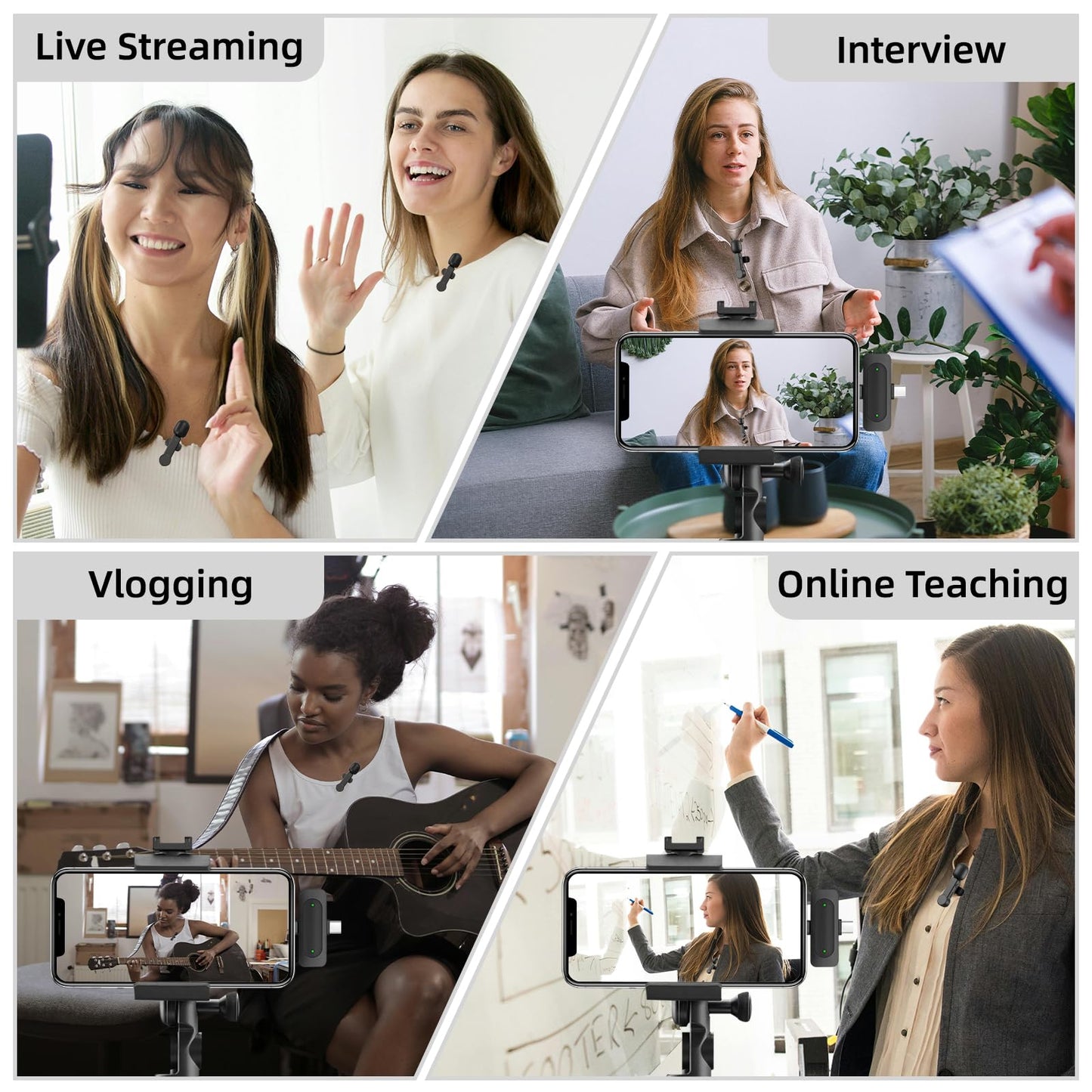 NPTCL Wireless Lavalier Microphone for Android and iPhone 15, Noise Canceling Lav Mic USB C Lapel Mic with Lighning Adapter for iPhone Video Recording Vlog TikTok