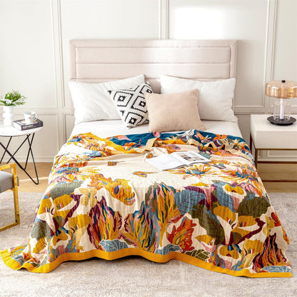 MSGKV Boho Throw Blanket 60''x80'',100% Cotton Blankets for Couch Bed,Cotton Quilt Travel Muslin Blankets Farmhouse Home Decor Soft Lightweight Picnic Blanket
