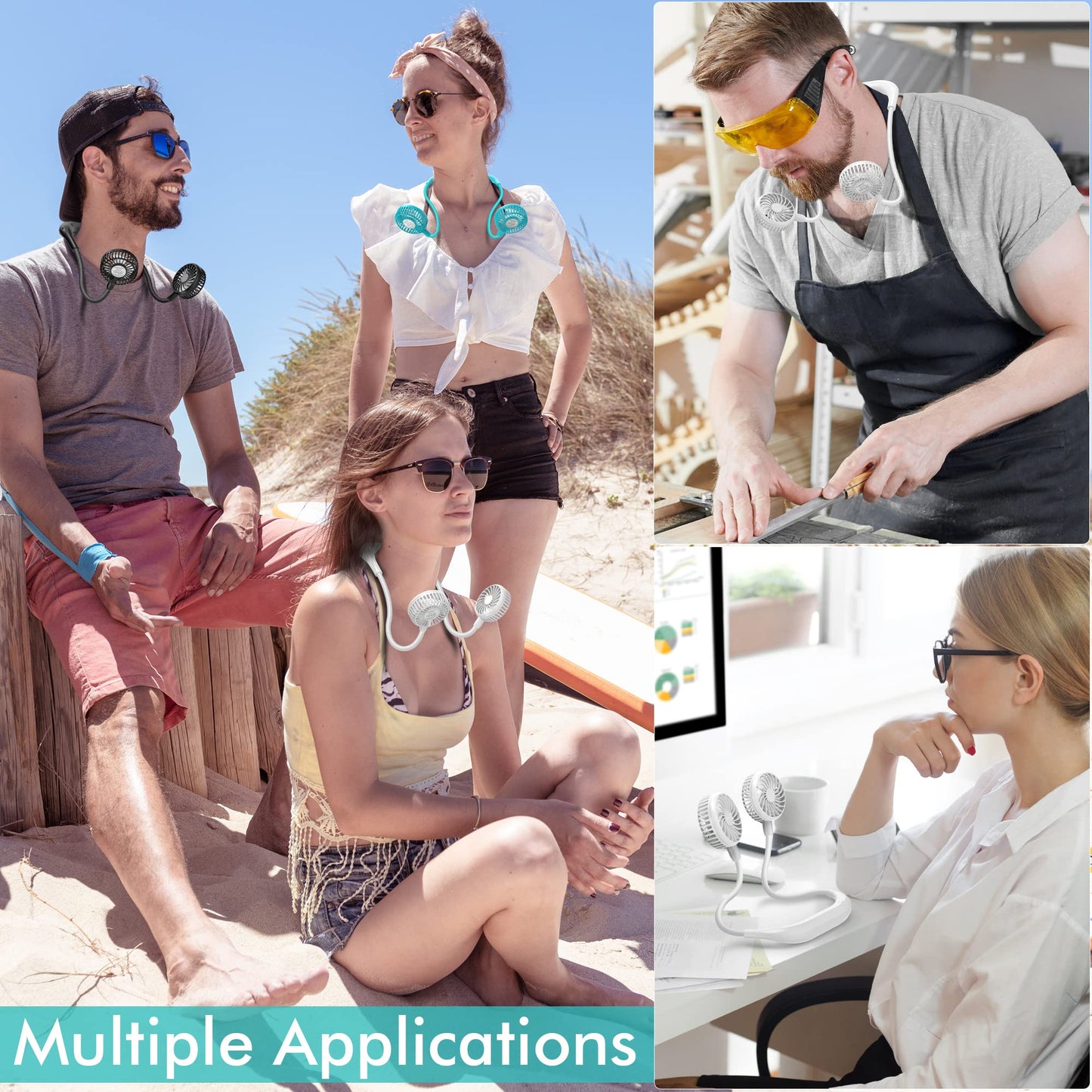 Portable Neck Fan, 2600mAh Battery Operated Ultra Quiet Hands Free USB Fan with 3 Speeds, Strong Wind, 360° Adjustable High Flexibility Wearable Personal Fan for Home Office Outdoor Travel (White)