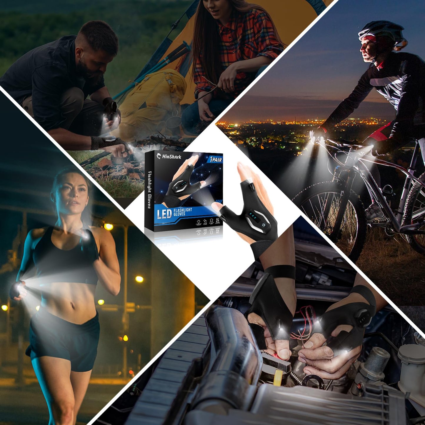 Gifts for Men, LED Flashlight Gloves, Anniversary Birthday Gifts for Men Dad Husband Him Boyfriend Husband, Camping Essentials Cool Gadgets Tools for Fishing Repairing