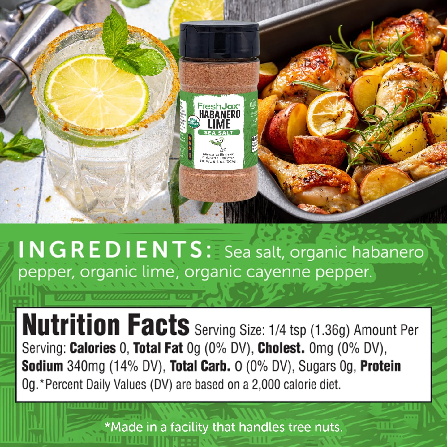 FreshJax Organic Spicy Habanero Lime Seasoning Sea Salt – 9.2 oz Hot and Sea Salt, Non‑GMO, Gluten‑Free, Keto, Paleo – No Preservatives – Bold Citrus Heat for Cocktail Rimmer