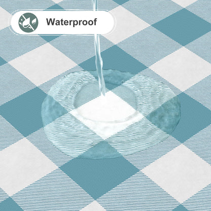 misaya Round Waterproof Vinyl Table Cloth, Buffalo Flannel Backed Tablecloth, Wipeable Plastic Table Cover for Dinner, Kitchen, Picnic (60", Aquamarine and White)
