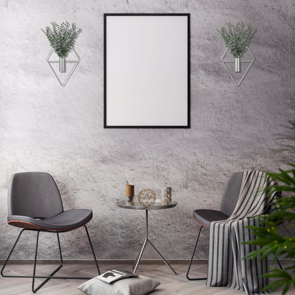 Jexine Hanging Planters with Artificial Eucalyptus Metal Hanging Vase Indoor Plants Holder Modern Geometric Boho Bathroom Wall Decor for Living Room Home Office(Chrome Sliver,4 Pcs)