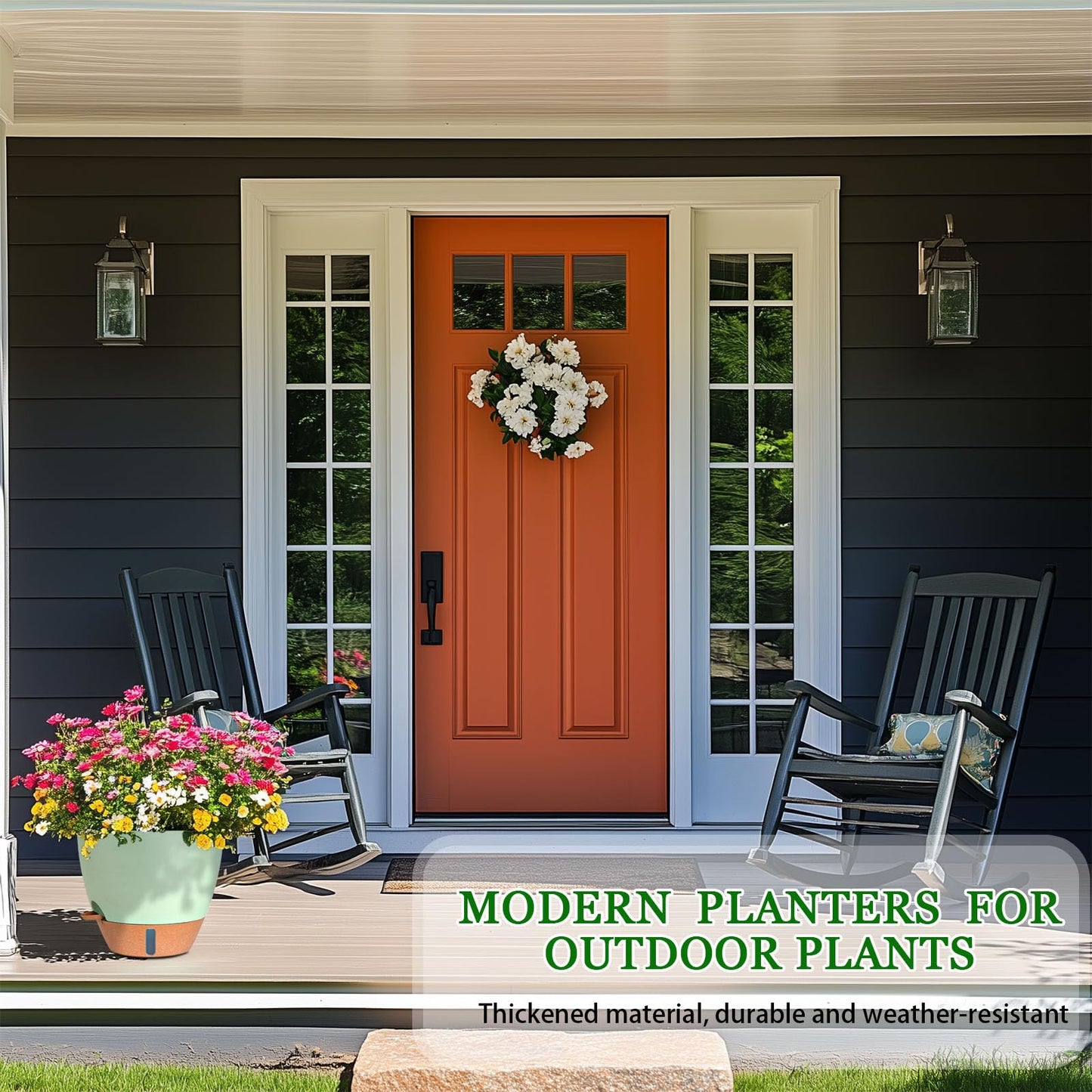 Fielda 8/10/12 Inch Self Watering Pots for Indoor/Outdoor Plants - Large Plastic Planter with Drainage Holes, Water Level Indicator & Deep Reservoir, Modern Decorative Flower Pots (Green)