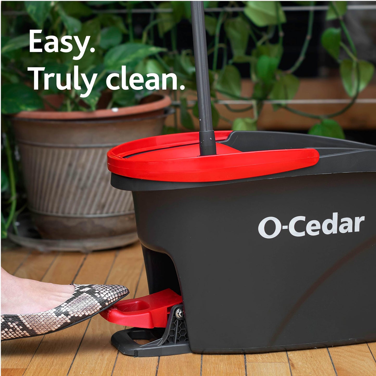 O-Cedar EasyWring Microfiber Spin Mop & Bucket Floor Cleaning System + 2 Extra Refills, Red/Gray