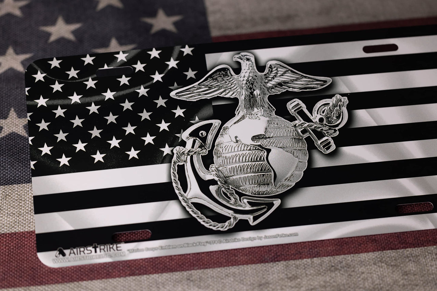 Marine Corps License Plate, USMC License Plate, Marine License Plate, USMC License Plates for Front of Car, USMC Black Flag License Plate, USMC Plate, Made in USA by Airstrike (Made of Metal)-774