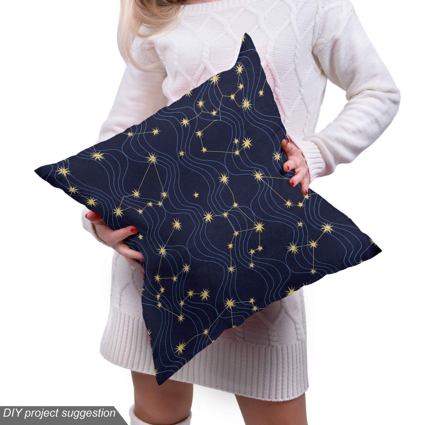 Lunarable Constellation Fabric by The Yard, Zodiac Themed Connected Stars with Vertical Wavy Lines, Decorative Fabric for Upholstery and Home Accents, 2 Yards, Grey Charcoal
