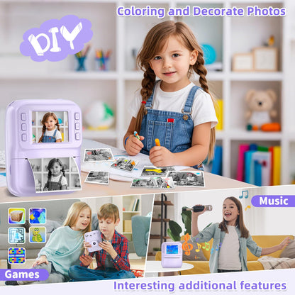 MINIBEAR Kids Camera Instant Print, Instant Print Camera for Kids Digital Camera Toddler Toys Christmas Birthday Gifts for 3 4 5 6 7 8 9 10 Year Old Boys Girls Video Camera with Print Paper, Purple