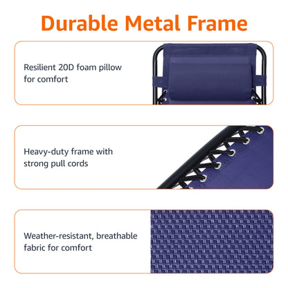 Amazon Basics Outdoor Textilene Adjustable Zero Gravity Folding Reclining Lounge Chair Set with Side Table, pack of 2, Blue