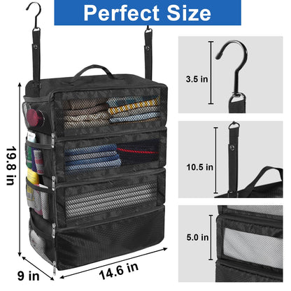 Olosar Suitcase Organizer, Travel Luggage Organizer Portable Hanging Travel Shelves Collapsible Hanging Packing Cubes for Carry on Suitcase, Black-M