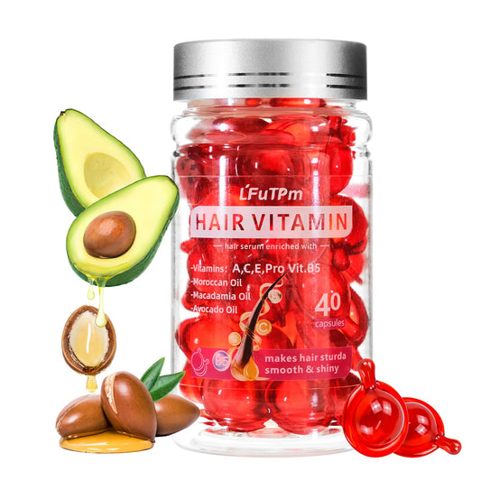 LFuTPm Hair Treatment Serum, 40 Capsules Hair Vitamins A, C, E, B5 - with Argan Macadamia & Avocado Oil for Damaged Hair Repair, Frizz Control, Healthy Hair Treatment for Women & Men