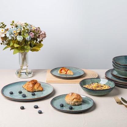 AmorArc Ceramic Dinnerware Sets,Handmade Reactive Glaze Stoneware Plates and Bowls Sets,Highly Chip and Crack Resistant | Dishwasher & Microwave Safe Dishes Set,Service for 4 (12pc)