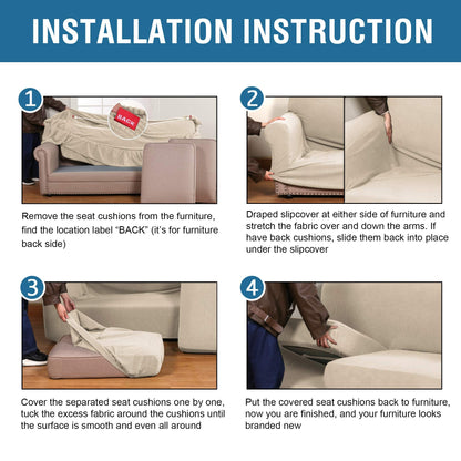 H.VERSAILTEX 4 Piece Stretch Couch Covers for 3 Cushion Couch Sofa Furniture Slipcovers Feature Upgraded Thicker Jacquard Fabric (Sofa, Natural)