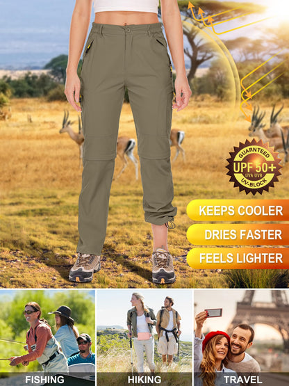 Hiking Pants Women Convertible Outdoor Lightweight Quick Drying Travel Zip Off Shorts Safari Pants, 4409,Khaki, 14