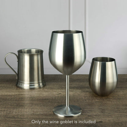 PG Set of 4 Stainless Steel Wine Glass - 18.5oz Silver Brush Finished Wine Glasses - Unbreakable Wine Glasses - Stem Metal Wine Goblets