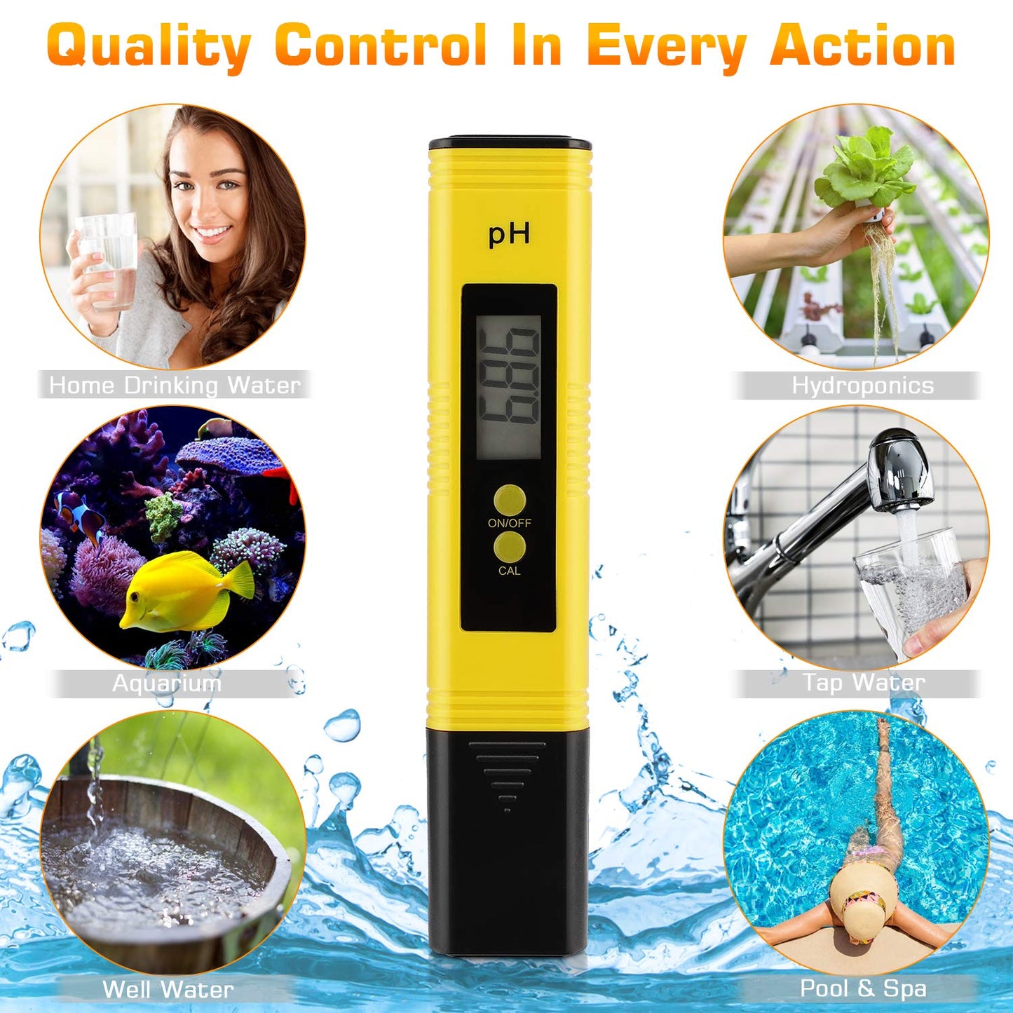PH Meter for Water Hydroponics Digital PH Tester Pen 0.01 High Accuracy Pocket Size with 0-14 PH Measurement Range for Household Drinking, Pool and Aquarium