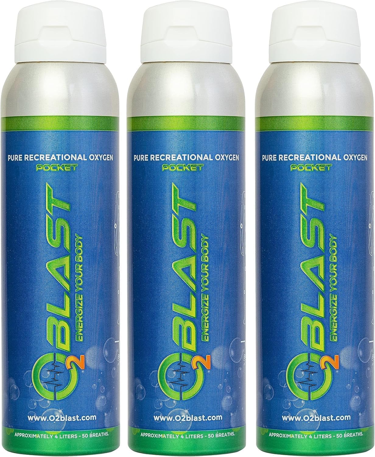 O2 Blast - Pure Oxygen Supplement - Filled with 99.99% Pure Oxygen to Support Fast Recovery, Increase Stamina & Enhance Focus for High Altitude and Action Sports, 4L Portable Can Flip-Top Cap, 3-Pack