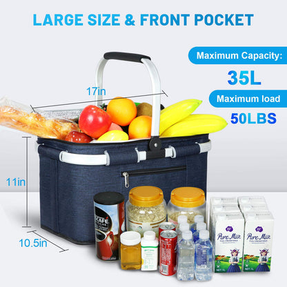 LIQING 35L Picnic Basket 2 Layers of Internal Pockets Leak-Proof and Insulated Folding, Internal Support Does Not Collapse for Women