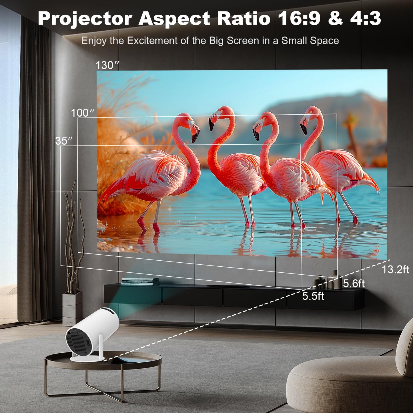 Mini Projector, HY300 PRO Portable Projector, Support 4K 1080P with Dual-Band WIFI6 5G Wireless 5.0 Bluetooth Android 11, 180° Rotatable, Auto Keystone Correction, 35"-130" Screen Video Projector