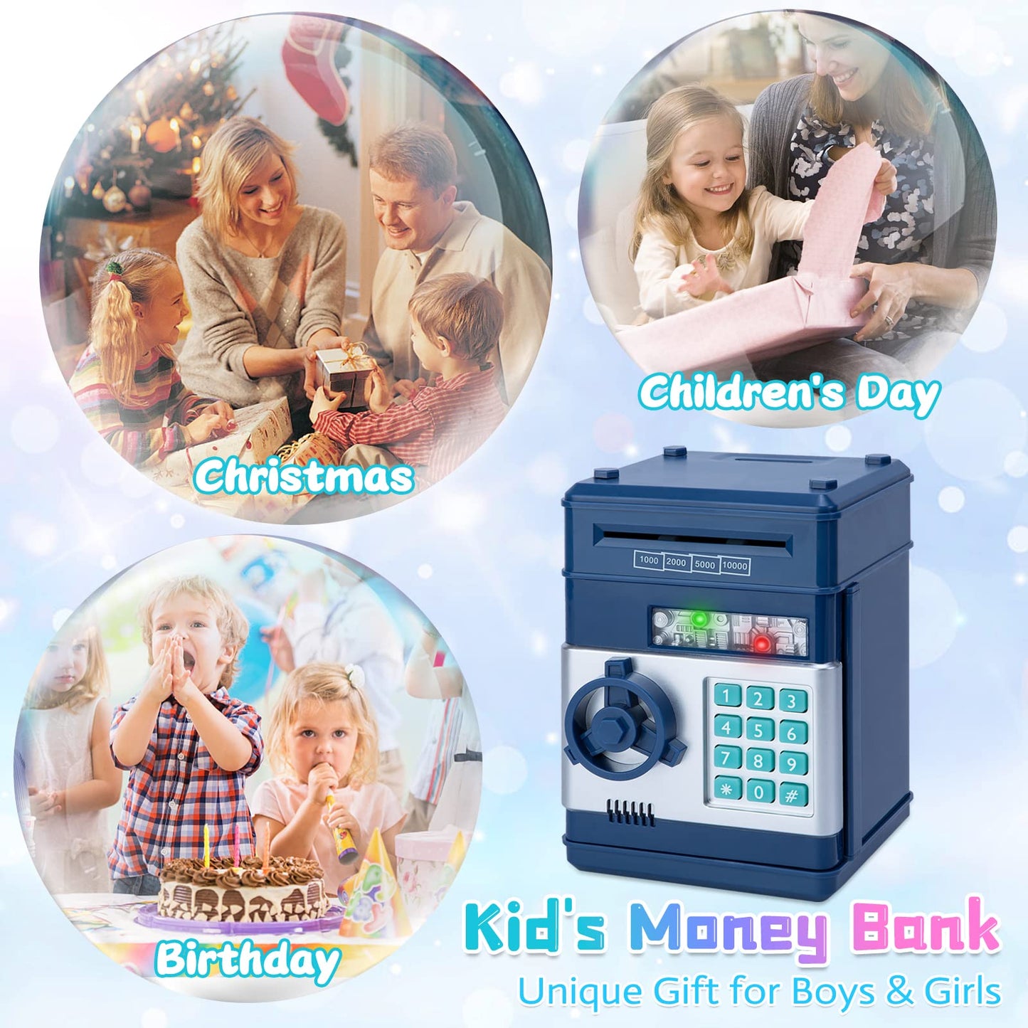 Piggy Bank for Boys,Refasy Electronic Piggy Banks Password Money Saving Box Gifts for 11 Year Old Boy Money Bank Toy Birthday Gifts for Boys Girls Kids Safe Cash Coin Can(Navy)