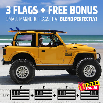 Premium American Flag Magnets for Trucks and Cars (3 Pack) + Bonus Reverse Design | Magnetic US Flags Cut-Out | Powerful Magnet - Will Never Fall Off Your Vehicle | Black | Not for Aluminum Cars