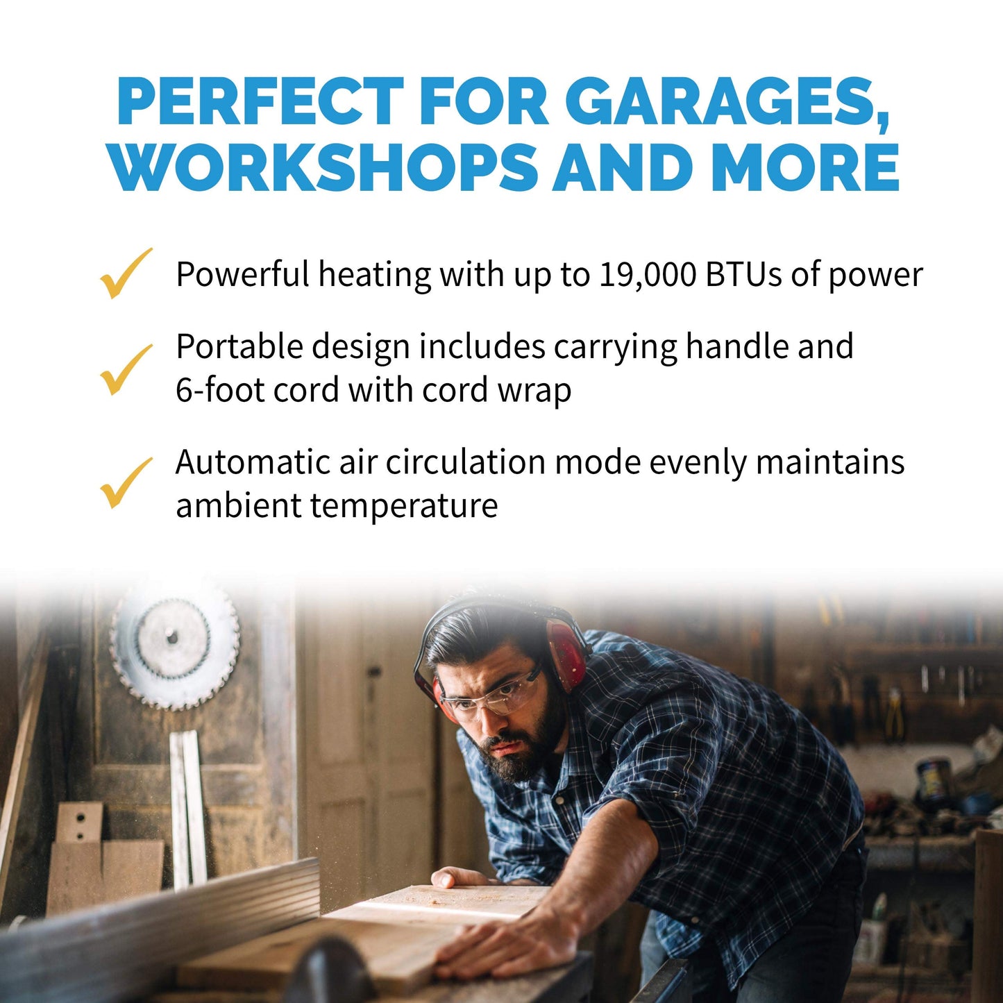 Newair 5600W Portable Electric Garage Heater - Heats Up to 600 sq. ft. with 6-Foot Cord Wrap and Carrying Handle, Space Heater Ideal for Garage, Bedroom, Dorm, and Office