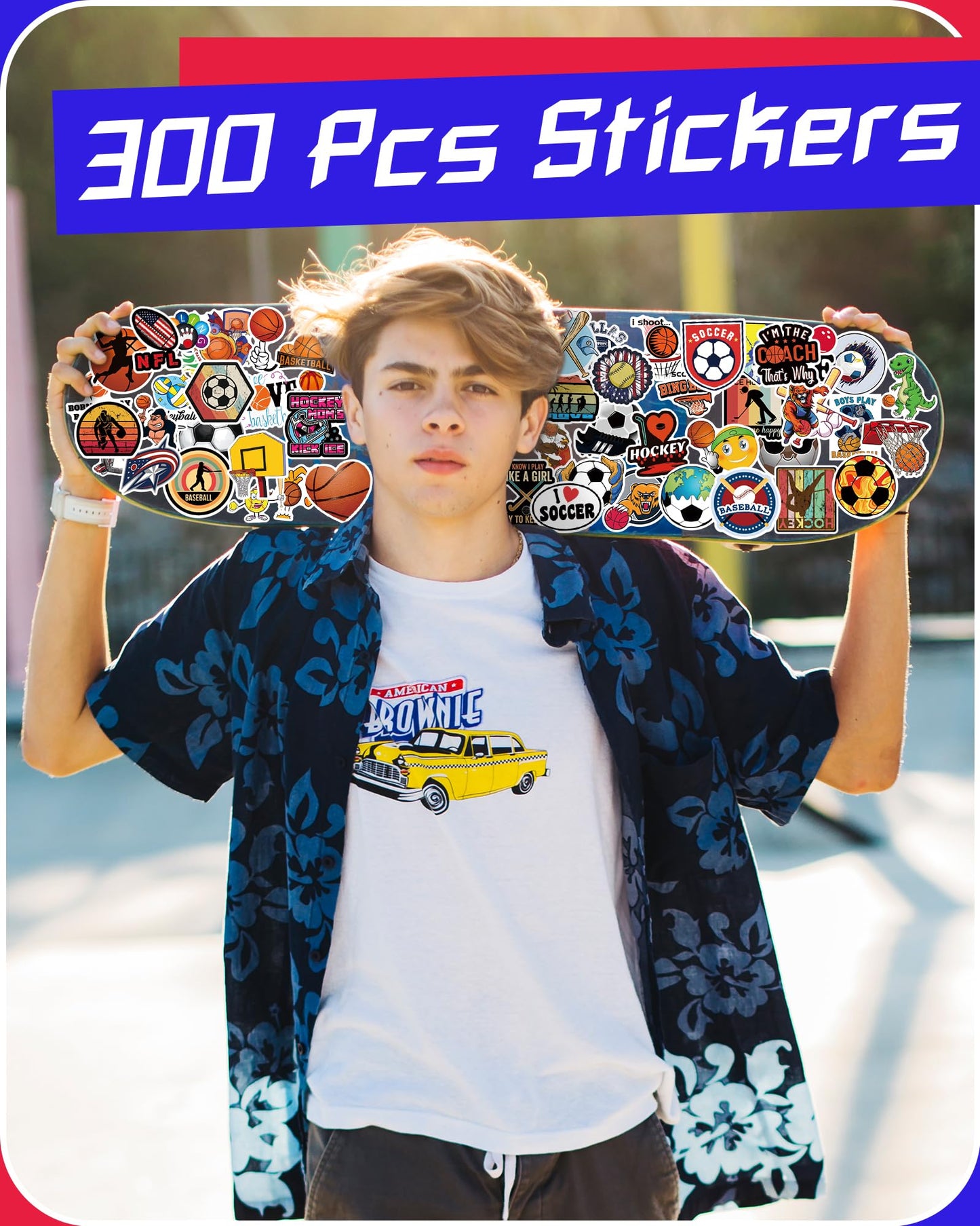 pcnearty 300 Pcs Sport Stickers for Kids, Sport Water Bottle Stickers, Vinyl Waterproof Laptop Sticker for Water Bottle, Bulk Sticker Packs for Boys Kids Classroom Prizes for Elementary Students
