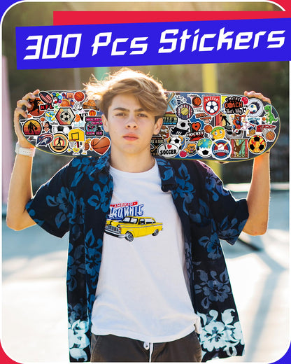 pcnearty 300 Pcs Sport Stickers for Kids, Sport Water Bottle Stickers, Vinyl Waterproof Laptop Sticker for Water Bottle, Bulk Sticker Packs for Boys Kids Classroom Prizes for Elementary Students