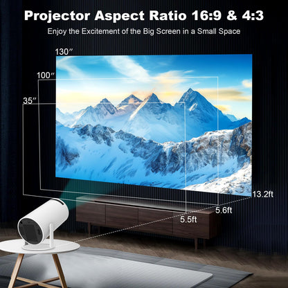 Mini Projector, Support 4K 1080P Portable Projector with Dual Band WIFI6 5G Wireless 5.2 Bluetooth Android 11, 200 ANSI Lumens, 180° Rotatable, Auto Keystone Correction,35"-130" Screen Video Projector