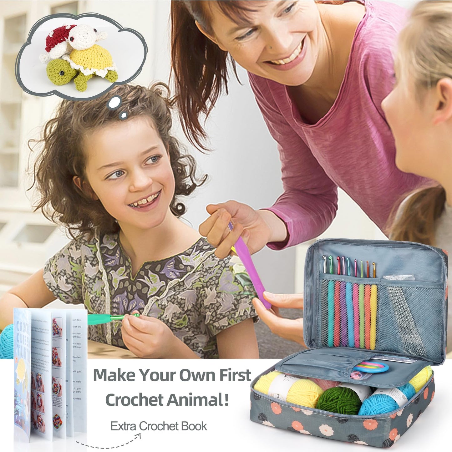 Katech Beginner Yarn for Crocheting and Knitting-Crochet Yarn Kit for Beginners-Includes 382 Yards Cotton Yarn Balls, Hooks, Accessories, Tutorials, Ideal Starter Kit for Kids Adults Professionals