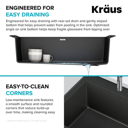 KRAUS Forteza 33-inch Drop In/Undermount Single Bowl Granite Kitchen Sink in Black, KGD-54BLACK